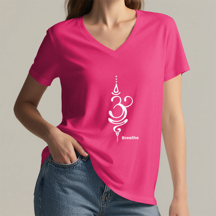 Olivenorma Breathe Symbol Women Short Sleeve V-Neck Yoga Medatition T-Shirt - image 30