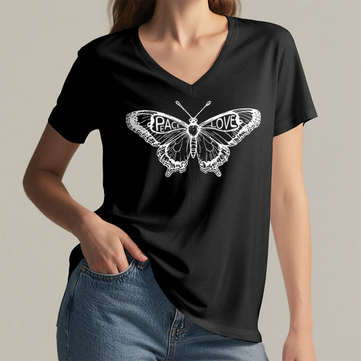 Olivenorma PEACE & LOVE Butterfly Short Sleeve V-Neck Tee Cotton T-Shirt - image 8