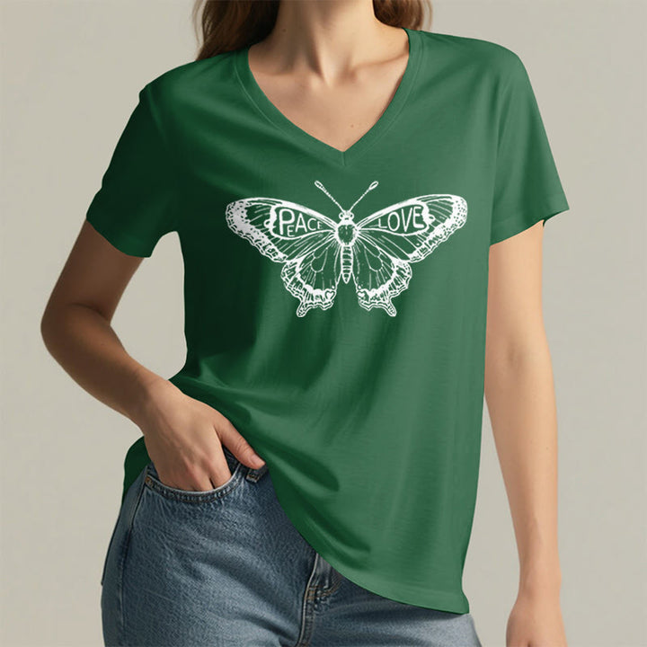 Olivenorma PEACE & LOVE Butterfly Short Sleeve V-Neck Tee Cotton T-Shirt - image 16