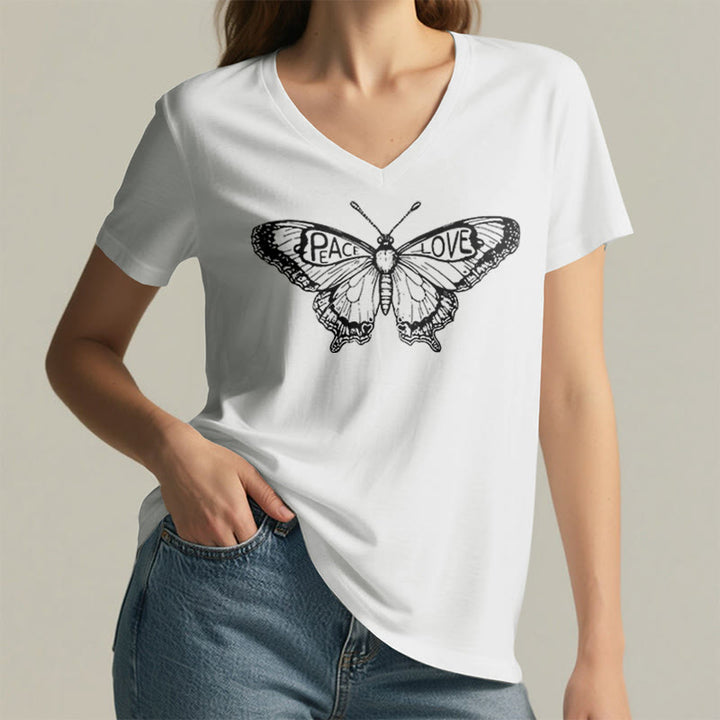 Olivenorma PEACE & LOVE Butterfly Short Sleeve V-Neck T-Shirt - image 10