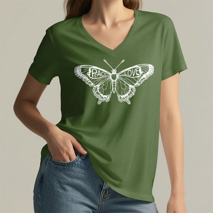 Olivenorma PEACE & LOVE Butterfly Short Sleeve V-Neck T-Shirt - image 24