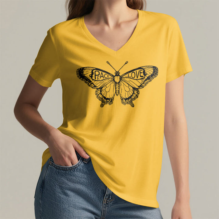 Olivenorma PEACE & LOVE Butterfly Short Sleeve V-Neck T-Shirt - image 3