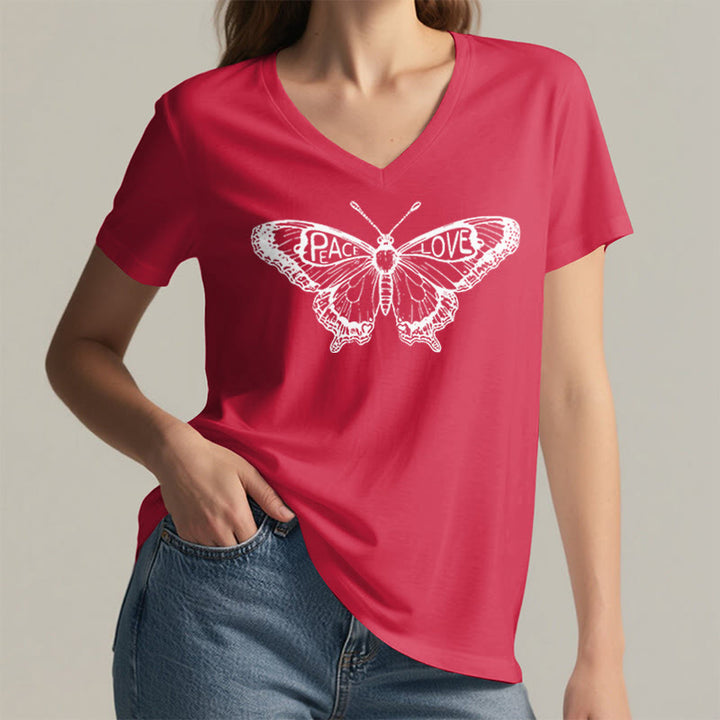 Olivenorma PEACE & LOVE Butterfly Short Sleeve V-Neck Tee Cotton T-Shirt - image 28