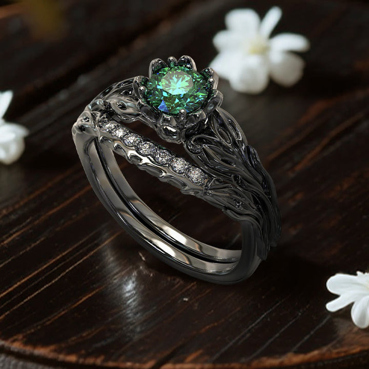 Olivenorma Persephone's Asphodel Blooming Ring - Emerald - US 11 - image 0