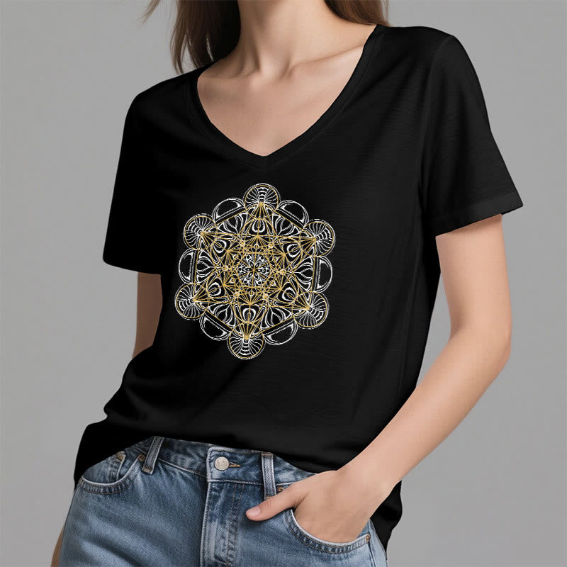 Olivenorma Soft Graphic Tee Metatron's Cube V-Neck Spiritual T-Shirts - image 2