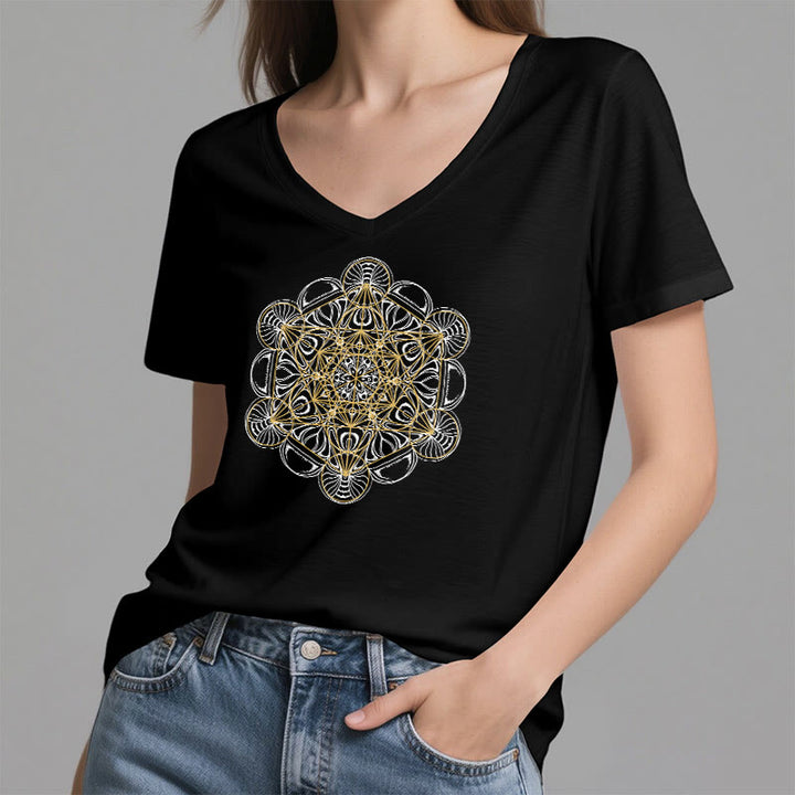 Olivenorma Soft Graphic Tee Metatron's Cube V-Neck Spiritual T-Shirts - image 2
