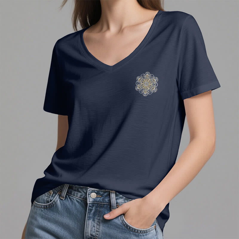 Olivenorma Metatron's Cube Double-Sided Printed Geometric V-Neck T-Shirt  - image 1