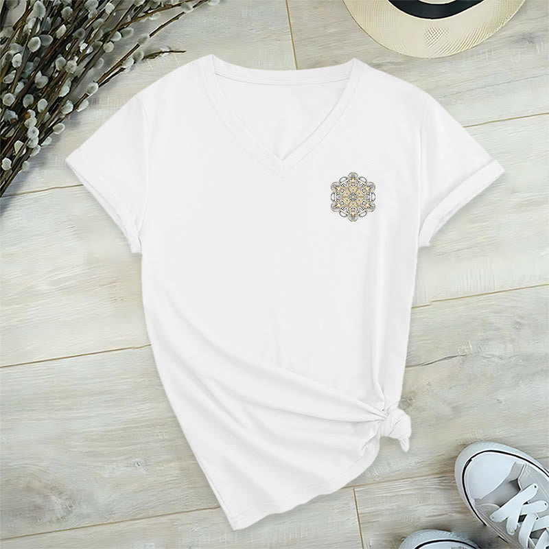 Olivenorma Metatron's Cube Double-Sided Printed Geometric V-Neck T-Shirt  - image 12