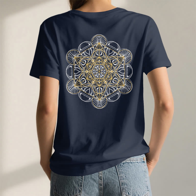 Olivenorma Metatron's Cube Double-Sided Printed Geometric V-Neck T-Shirt  - image 0