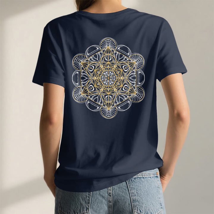 Olivenorma Metatron's Cube Double-Sided Printed Geometric V-Neck T-Shirt  - image 0
