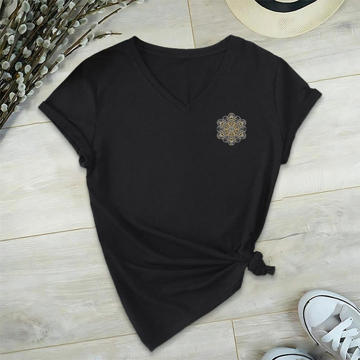 Olivenorma Metatron's Cube Double-Sided Printed Geometric V-Neck T-Shirt  - image 10
