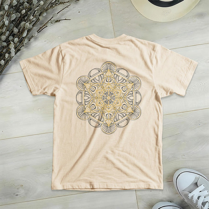 Olivenorma Metatron's Cube Double-Sided Printed Geometric V-Neck T-Shirt  - Beige - 2XL - image 13