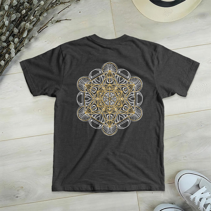 Olivenorma Metatron's Cube Double-Sided Printed Geometric V-Neck T-Shirt  - Grey - 2XL - image 15
