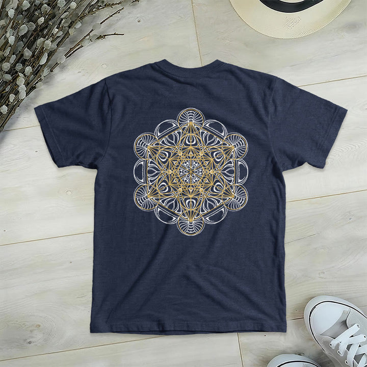 Olivenorma Metatron's Cube Double-Sided Printed Geometric V-Neck T-Shirt  - Navy - 2XL - image 2