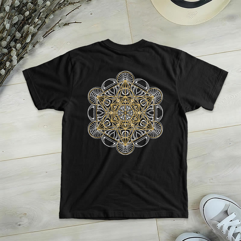 Olivenorma Metatron's Cube Double-Sided Printed Geometric V-Neck T-Shirt  - Black - 2XL - image 9