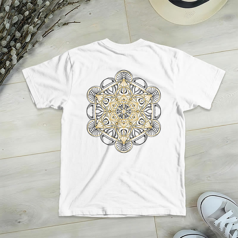 Olivenorma Metatron's Cube Double-Sided Printed Geometric V-Neck T-Shirt  - White - 2XL - image 11