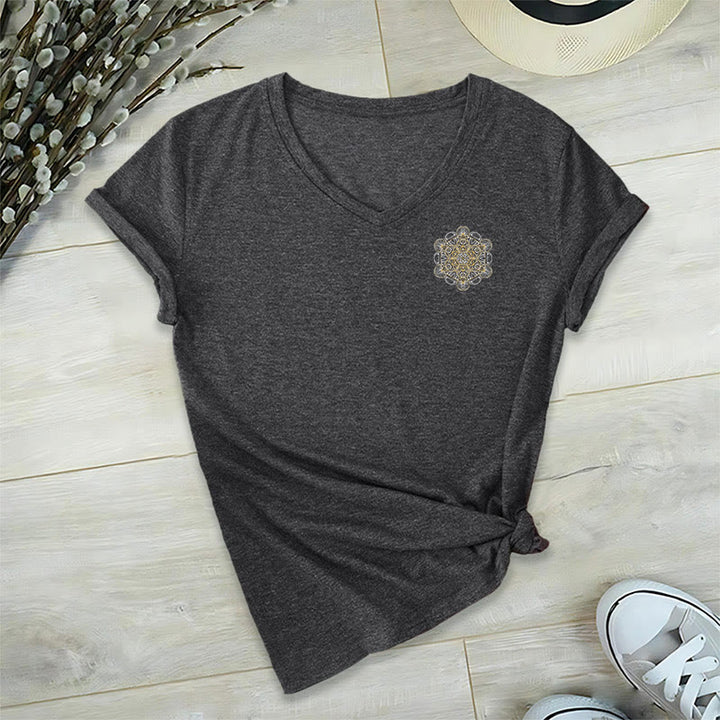 Olivenorma Metatron's Cube Double-Sided Printed Geometric V-Neck T-Shirt  - image 16