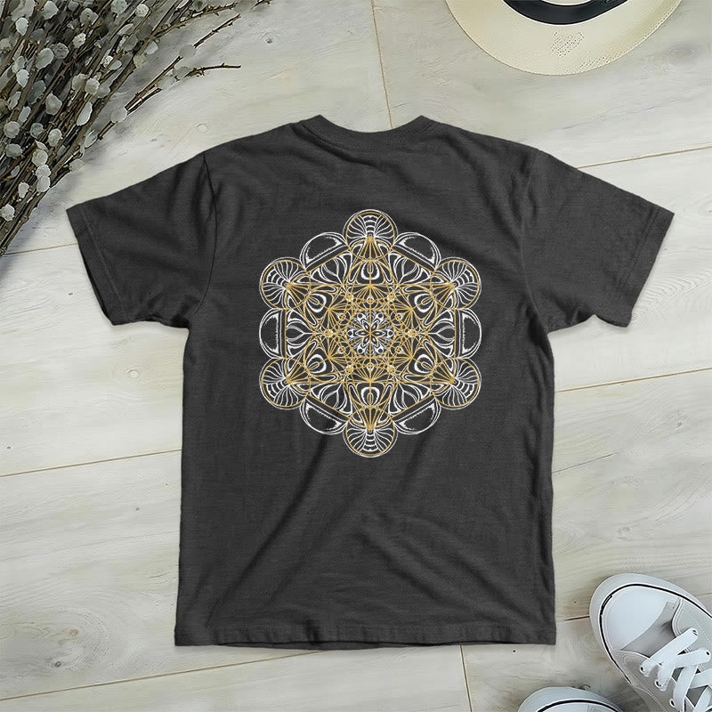 Olivenorma Metatron's Cube Double-Sided Printed Geometric V-Neck T-Shirt  - Grey - 2XL - image 15