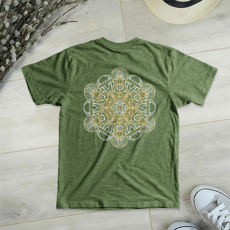 Olivenorma Metatron's Cube Double-Sided Printed Geometric V-Neck T-Shirt  - Olive - 2XL - image 19