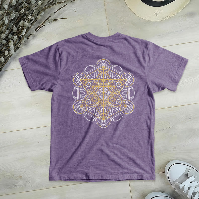 Olivenorma Metatron's Cube Double-Sided Printed Geometric V-Neck T-Shirt  - Purple - 2XL - image 17