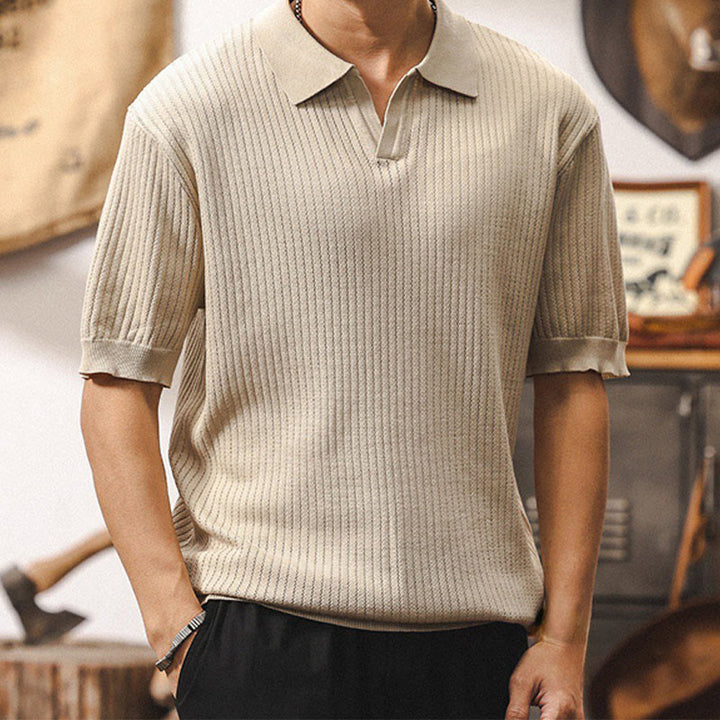 Olivenorma Mens Textured Knit Polo Shirt Regular Fit Short Sleeve Cotton Polo Shirts - Beige - 4XL - image 0