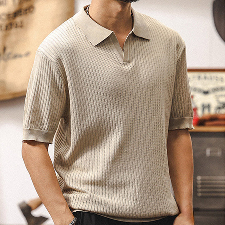 Olivenorma Mens Textured Knit Polo Shirt Regular Fit Short Sleeve Cotton Polo Shirts - image 3