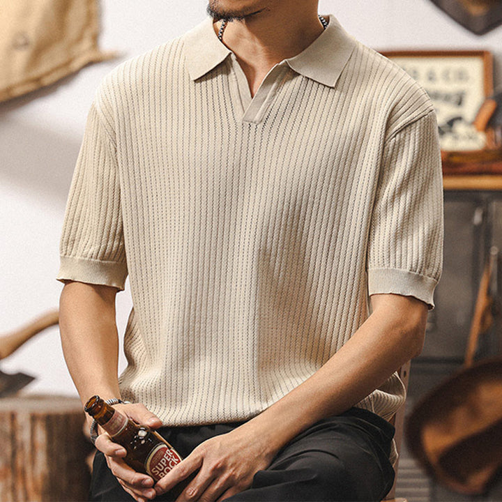 Olivenorma Mens Textured Knit Polo Shirt Regular Fit Short Sleeve Cotton Polo Shirts - image 5