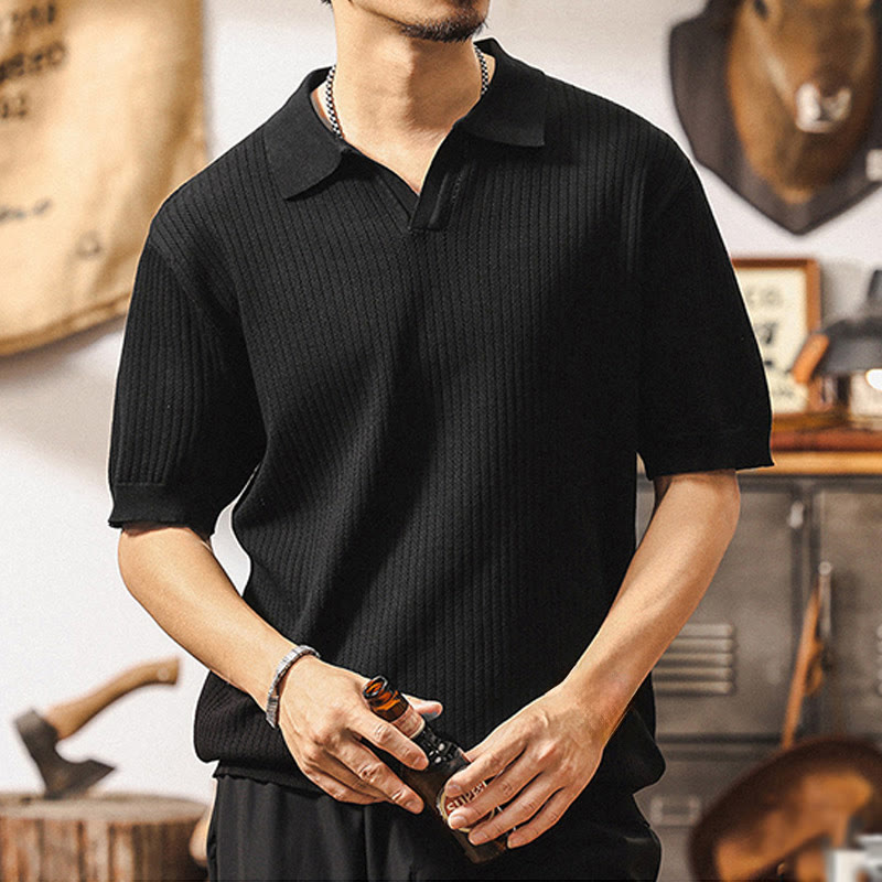 Olivenorma Mens Textured Knit Polo Shirt Regular Fit Short Sleeve Cotton Polo Shirts - image 13