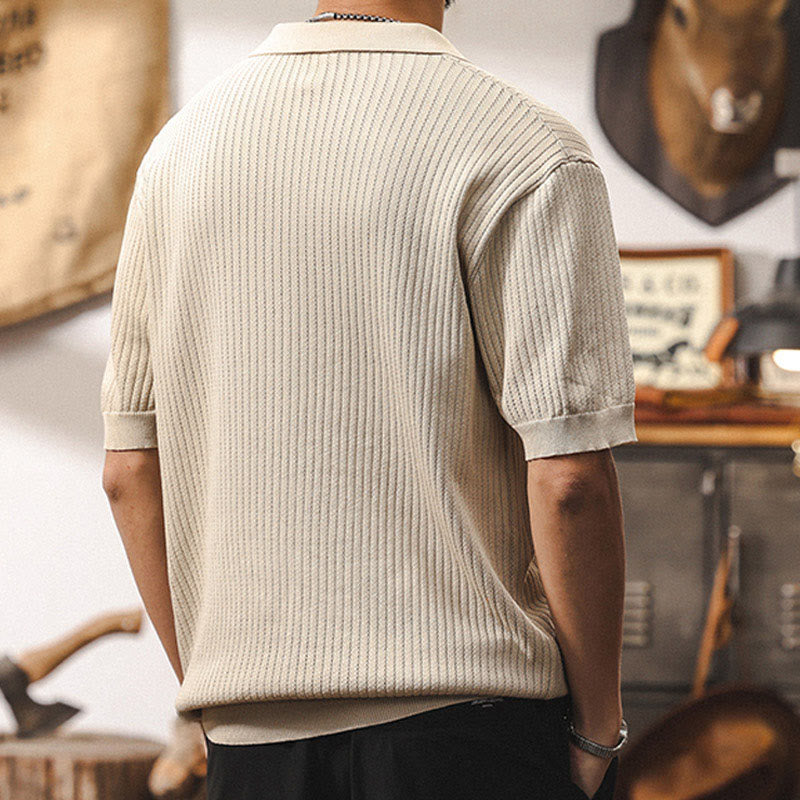 Olivenorma Mens Textured Knit Polo Shirt Regular Fit Short Sleeve Cotton Polo Shirts - image 2