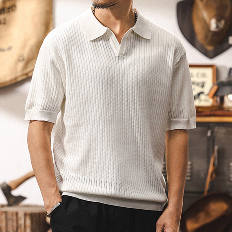 Olivenorma Mens Textured Knit Polo Shirt Regular Fit Short Sleeve Cotton Polo Shirts - White - 4XL - image 7