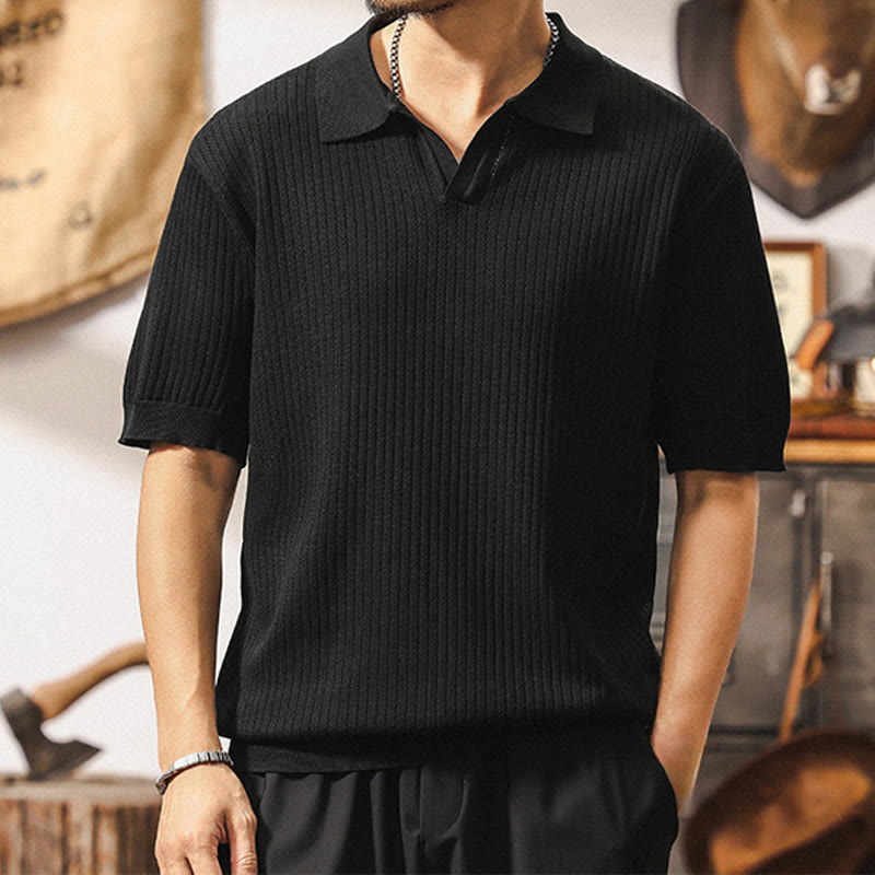 Olivenorma Mens Textured Knit Polo Shirt Regular Fit Short Sleeve Cotton Polo Shirts - Black - 4XL - image 12