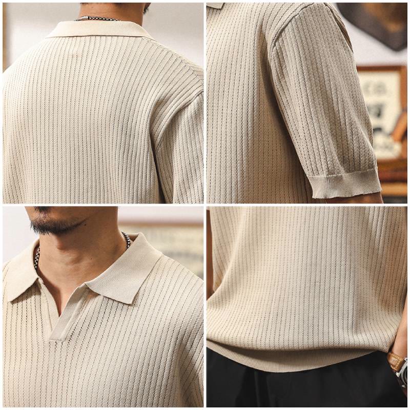 Olivenorma Mens Textured Knit Polo Shirt Regular Fit Short Sleeve Cotton Polo Shirts - image 6