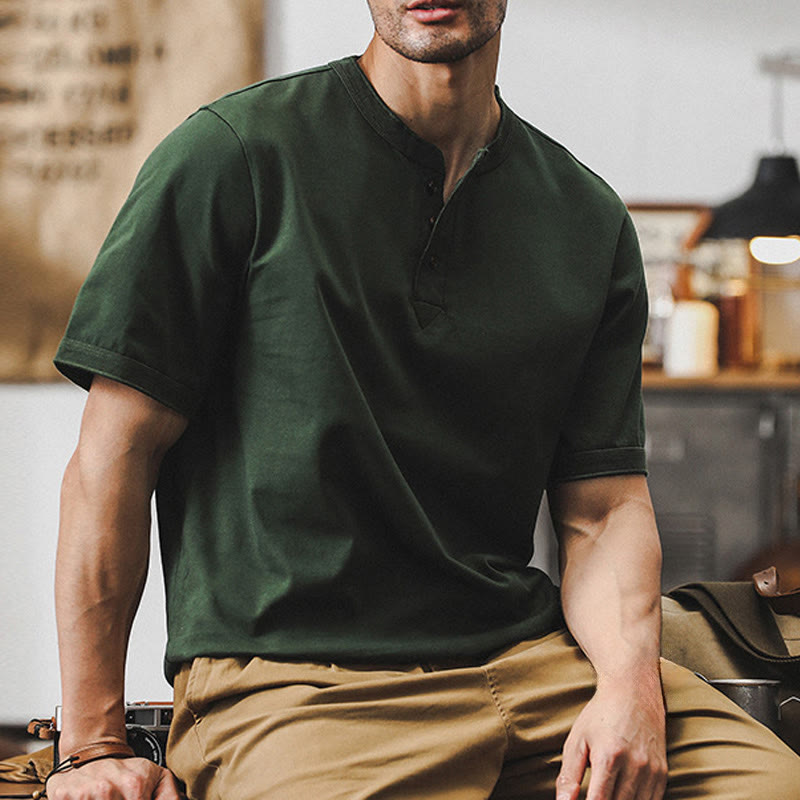 Olivenorma Vintage Mens Crew Neck Loose Fit Heavy Cotton Summer Autumn Shirts - image 5