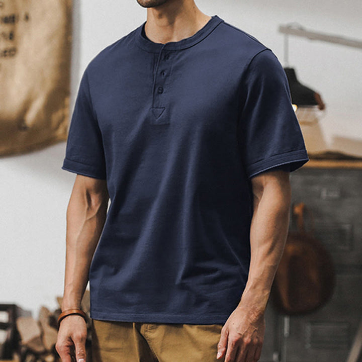 Olivenorma Vintage Mens Crew Neck Loose Fit Heavy Cotton Summer Autumn Shirts - Navy - 4XL - image 11