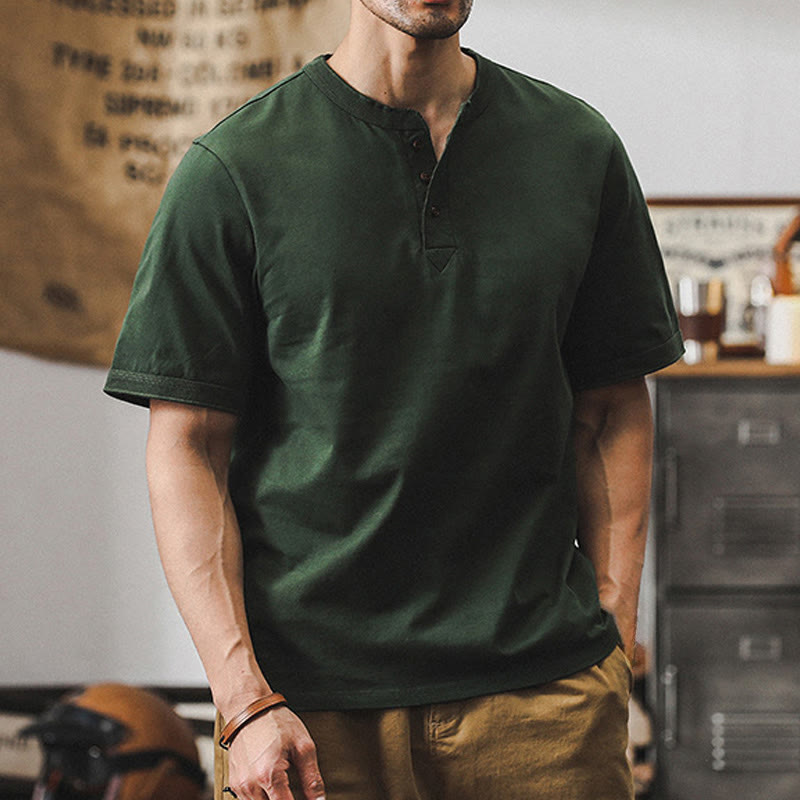 Olivenorma Vintage Mens Crew Neck Loose Fit Heavy Cotton Summer Autumn Shirts - image 1