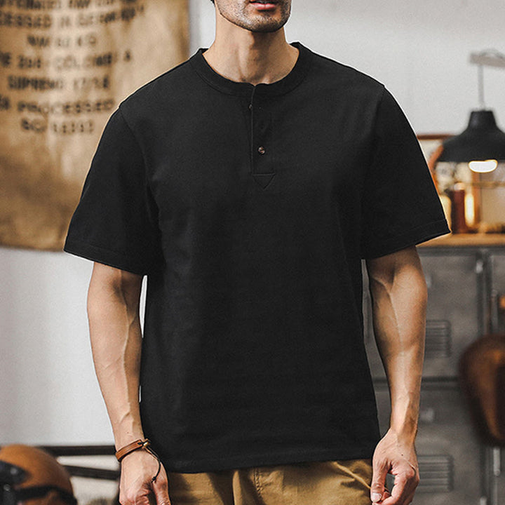 Olivenorma Vintage Mens Crew Neck Loose Fit Heavy Cotton Summer Autumn Shirts - Black - 4XL - image 12
