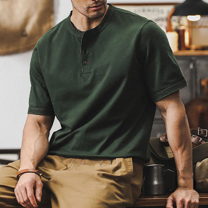 Olivenorma Vintage Mens Crew Neck Loose Fit Heavy Cotton Summer Autumn Shirts - DarkGreen - 4XL - image 0