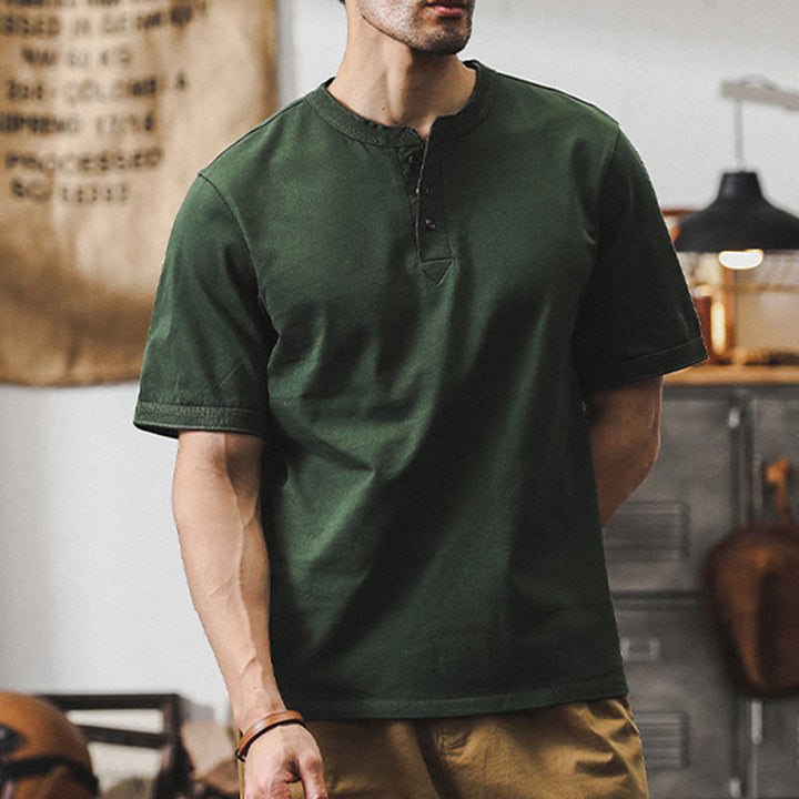 Olivenorma Vintage Mens Crew Neck Loose Fit Heavy Cotton Summer Autumn Shirts - image 3