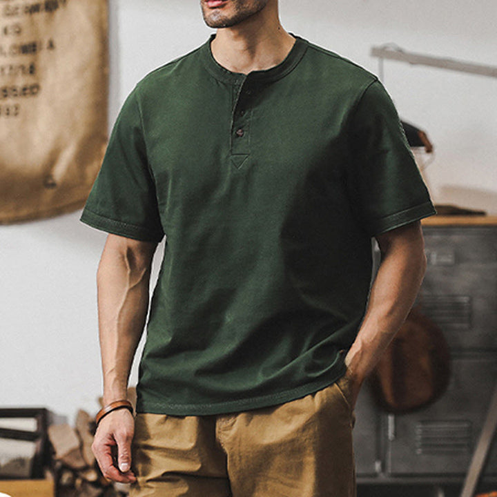 Olivenorma Vintage Mens Crew Neck Loose Fit Heavy Cotton Summer Autumn Shirts - image 2