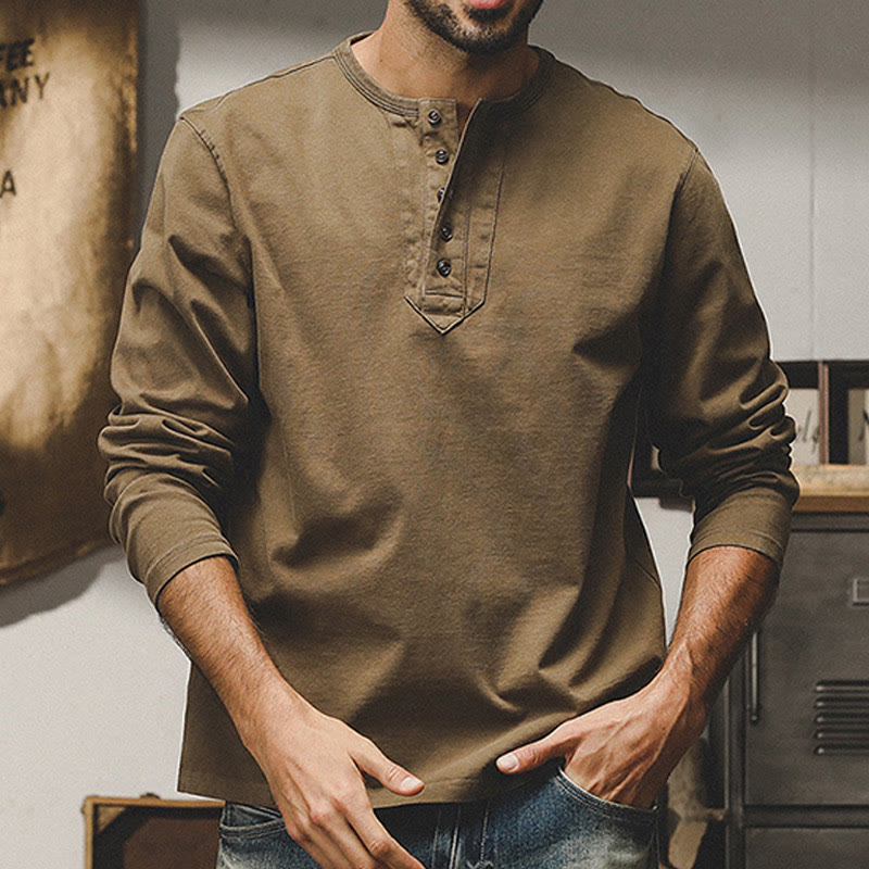 Olivenorma Vintage Mens Long Sleeve Cotton Button Tops Autumn Winter Shirts - Peru - 4XL - image 0