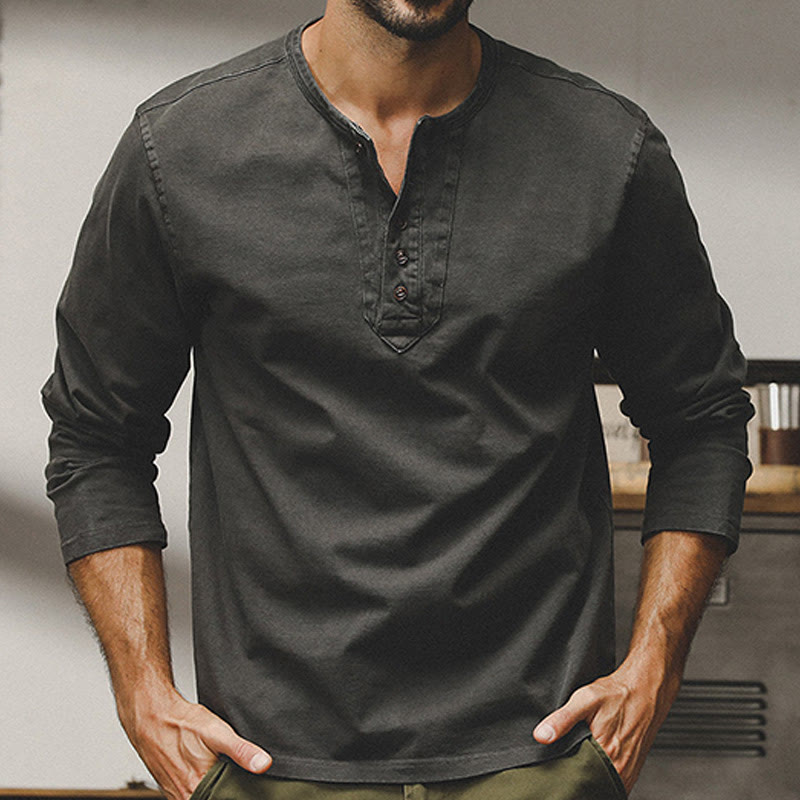 Olivenorma Vintage Mens Long Sleeve Cotton Button Tops Autumn Winter Shirts - Grey - 4XL - image 10