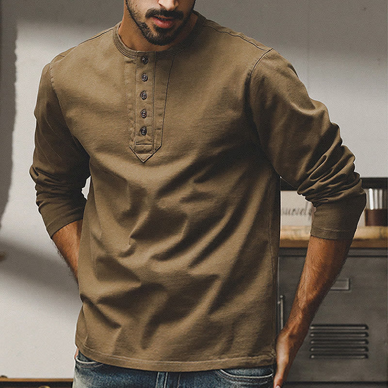 Olivenorma Vintage Mens Long Sleeve Cotton Button Tops Autumn Winter Shirts - image 2