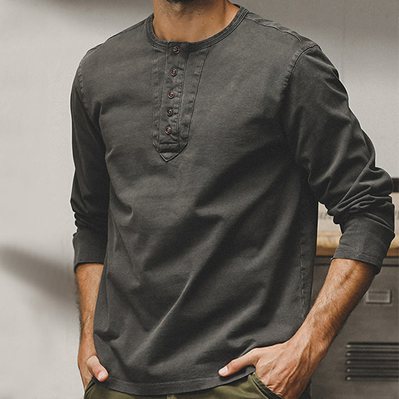 Olivenorma Vintage Mens Long Sleeve Cotton Button Tops Autumn Winter Shirts - image 13