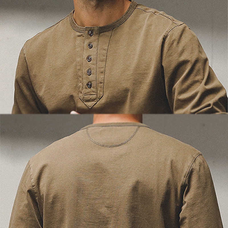 Olivenorma Vintage Mens Long Sleeve Cotton Button Tops Autumn Winter Shirts - image 6