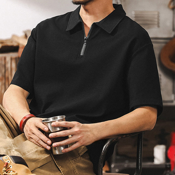Olivenorma Mens Short Sleeve Cotton Blend Zip Closure Loose Fit Polo Shirt - Black - 4XL - image 8