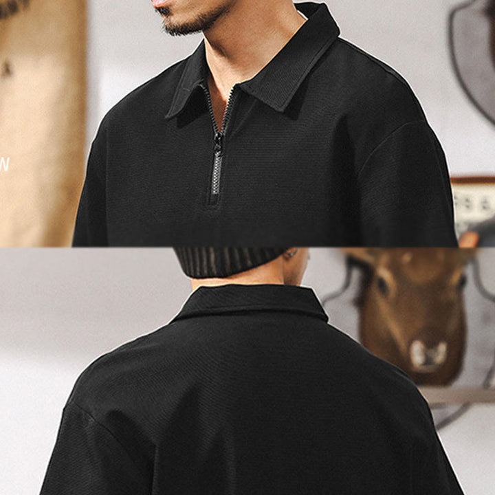 Olivenorma Mens Short Sleeve Cotton Blend Zip Closure Loose Fit Polo Shirt - image 16