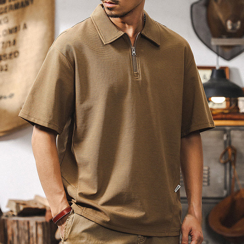 Olivenorma Mens Short Sleeve Cotton Blend Zip Closure Loose Fit Polo Shirt - image 1