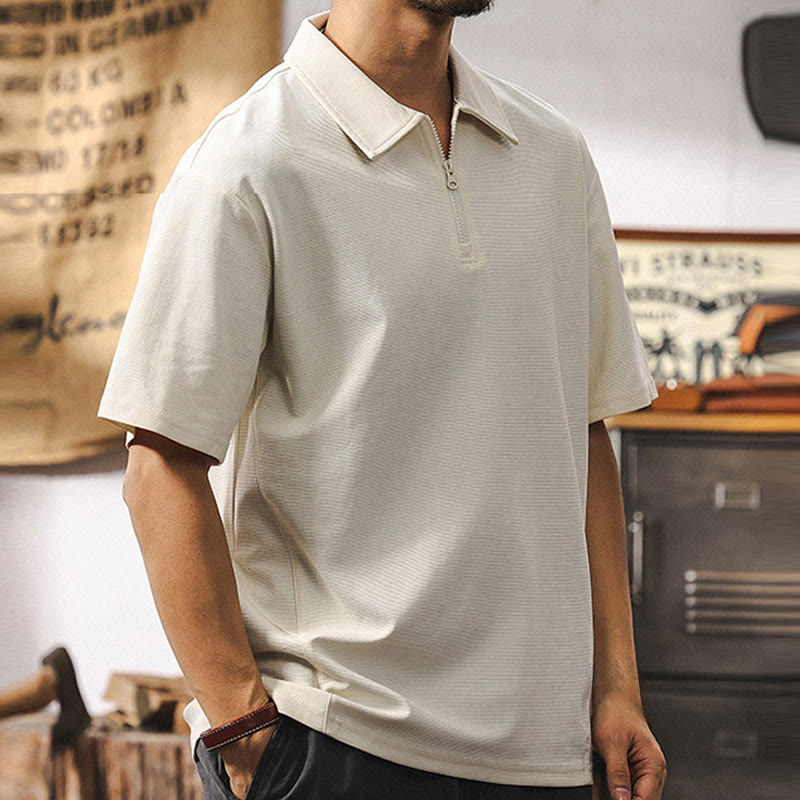 Olivenorma Mens Short Sleeve Cotton Blend Zip Closure Loose Fit Polo Shirt - image 6