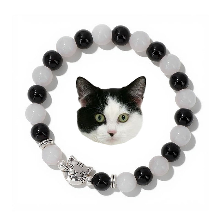 Olivenorma Cat Magic​​ Gemstone Beaded Bracelet - Obsidian&White Jade - image 9