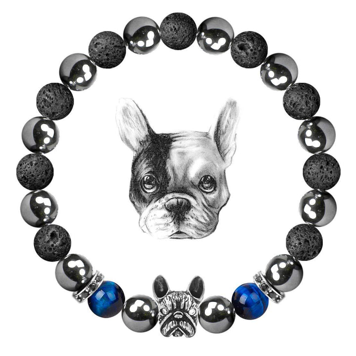 Olivenorma French Bulldog​​ Memorial Gemstone Bracelet - Lava Stone + Hematite + Blue Tiger Eye - image 0
